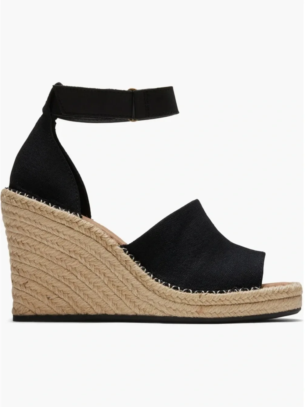 TOMS Marisol Espadrille Black Wedge Sandals 2371 Size 8